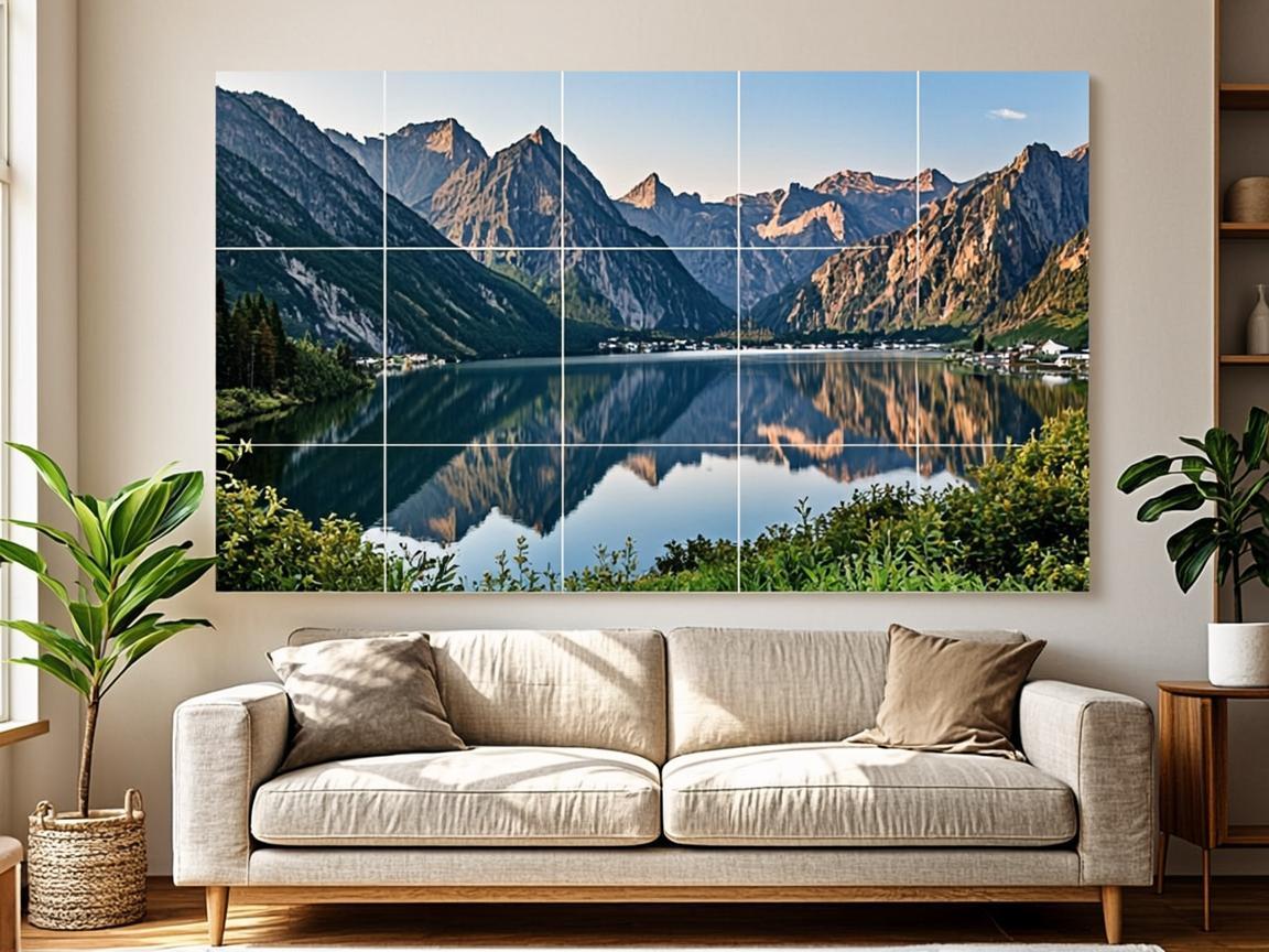 Home wall art mural made from printed poster panels